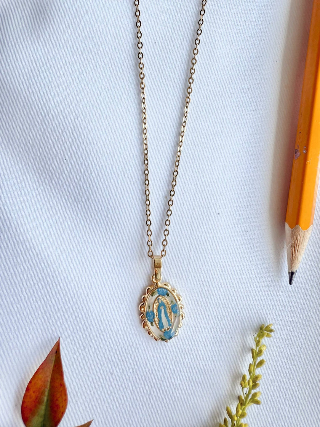 Dainty Our Lady in Blue Roses Necklace - Something Splendid Co.