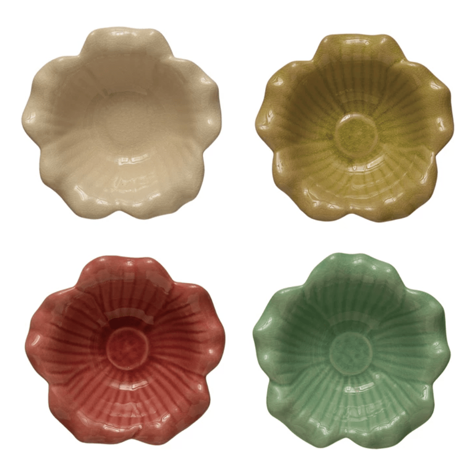 Debossed Stoneware Flower Bowl - 4 Colors - Something Splendid Co.