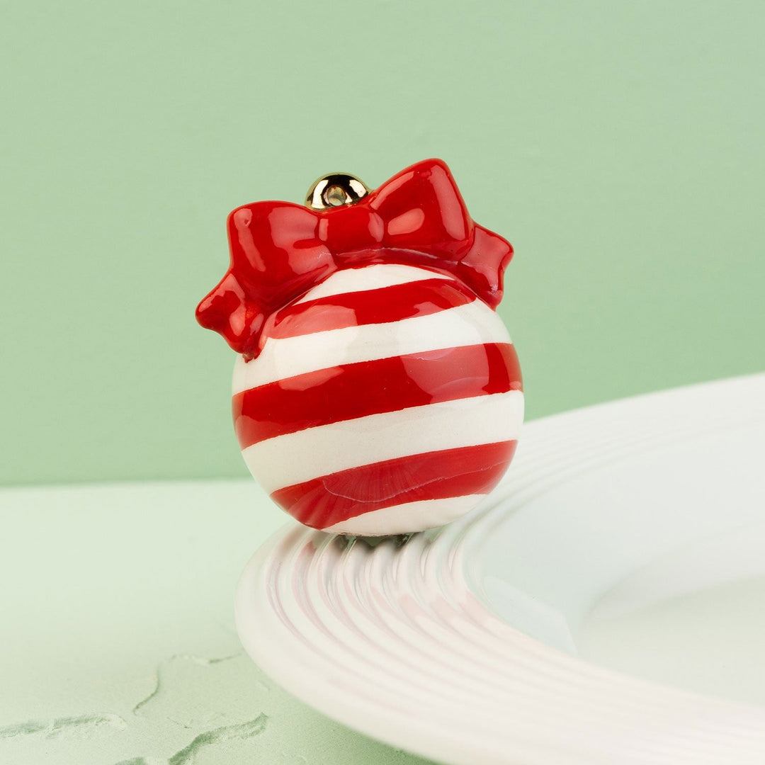 Deck the Halls (Red) Mini by Nora Fleming — hand-painted ceramic red-and-white striped ornament