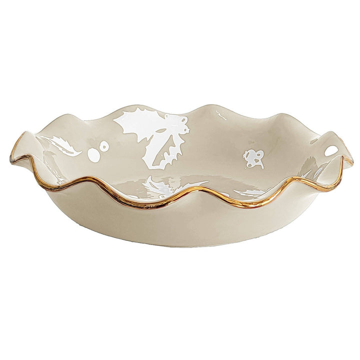 Deck the Halls Scalloped Bowls with 22K Gold Accent: Beige / Large - Something Splendid Co.