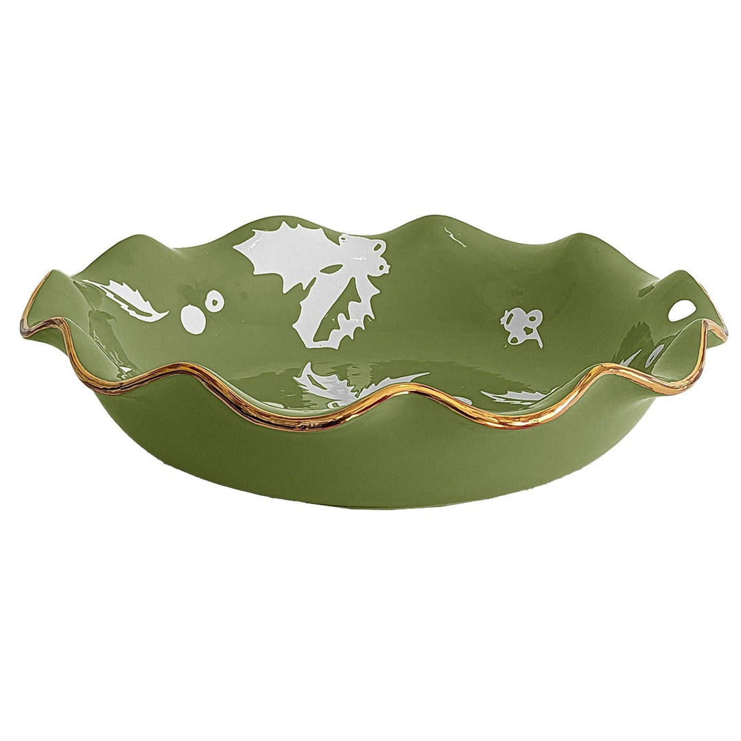 Deck the Halls Scalloped Bowls with 22K Gold Accent: Beige / Large - Something Splendid Co.