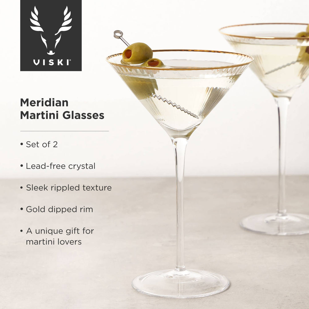 Deco Meridian Gold Rimmed Crystal Martini Glasses Set of 2 - Something Splendid Co.