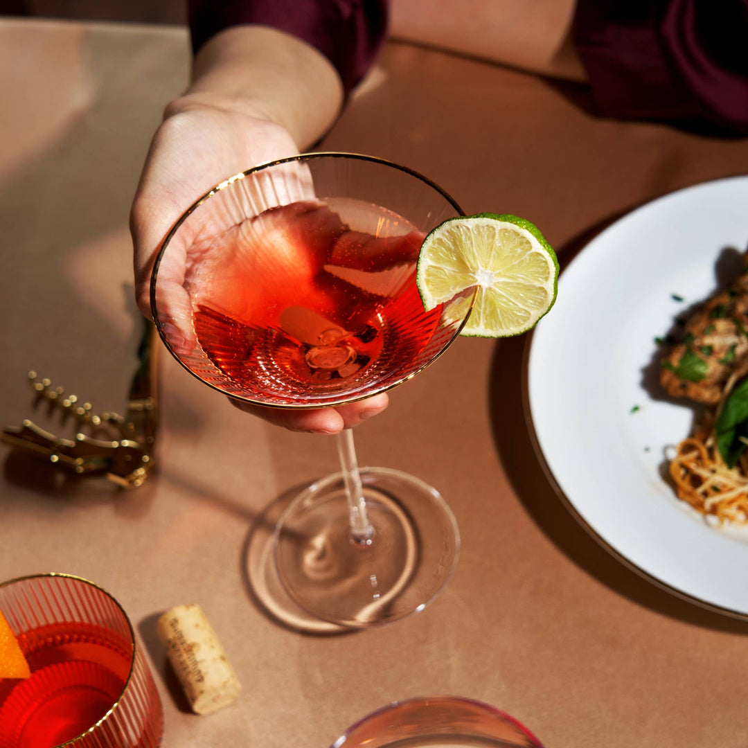 Deco Meridian Gold Rimmed Crystal Martini Glasses Set of 2 - Something Splendid Co.