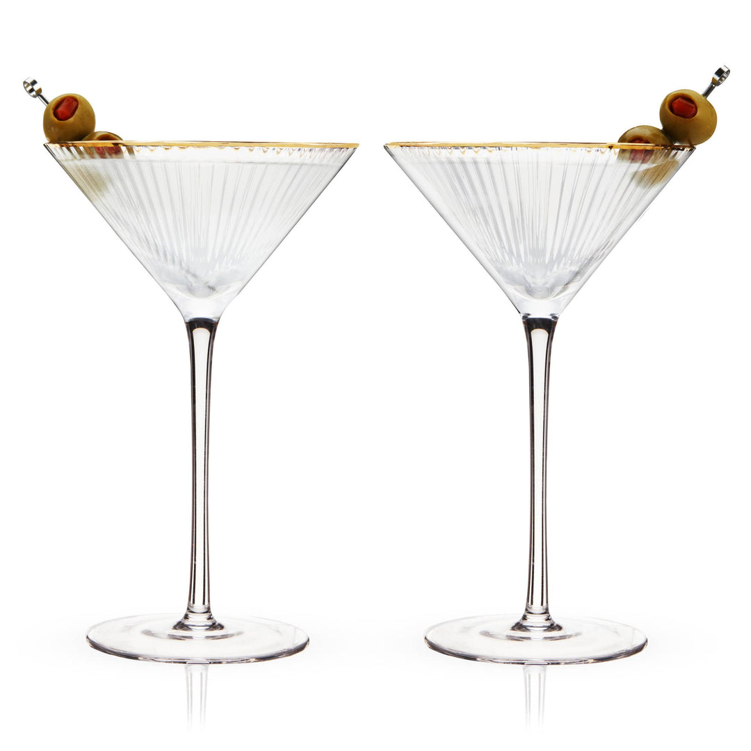 Deco Meridian Gold Rimmed Crystal Martini Glasses Set of 2 - Something Splendid Co.