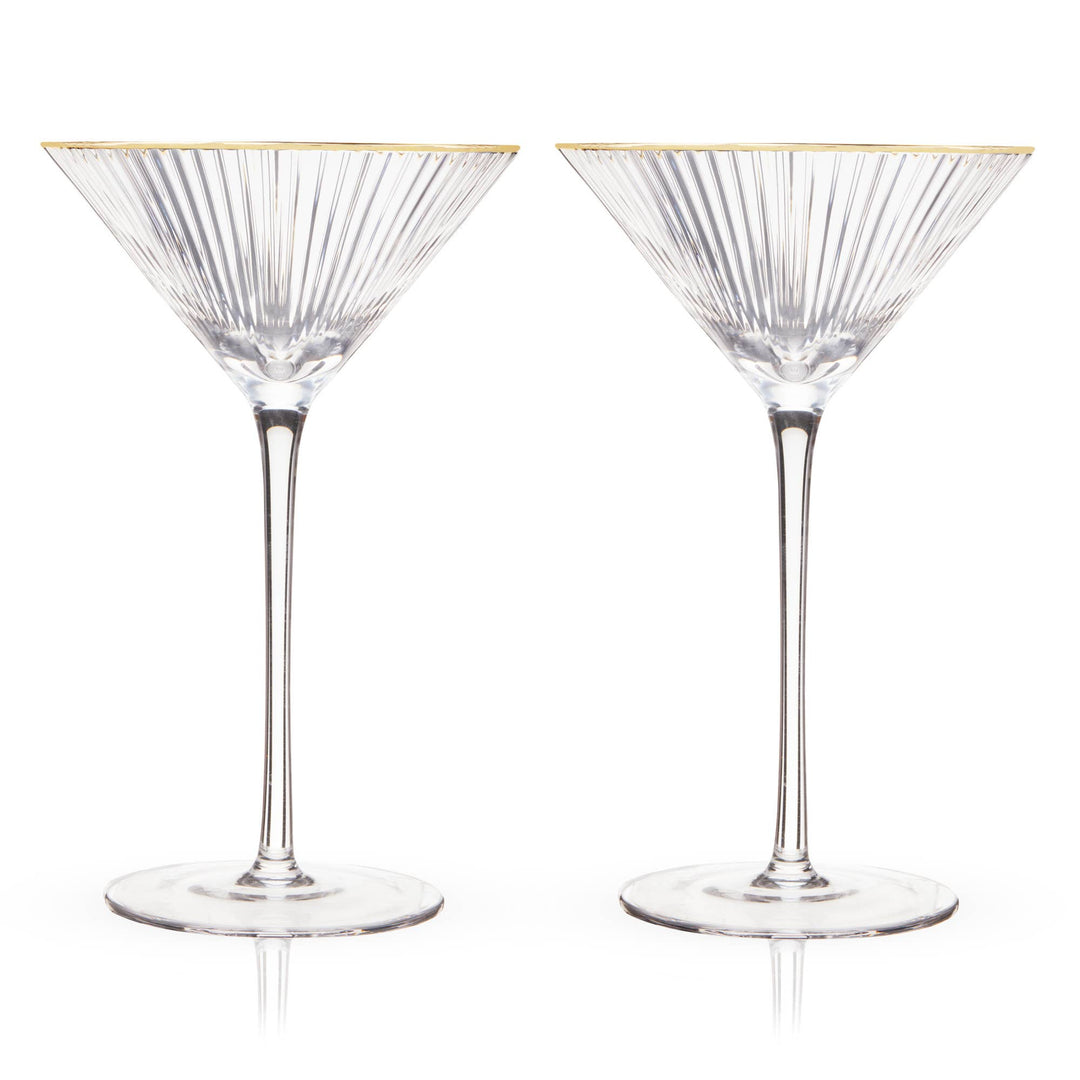 Deco Meridian Gold Rimmed Crystal Martini Glasses Set of 2 - Something Splendid Co.