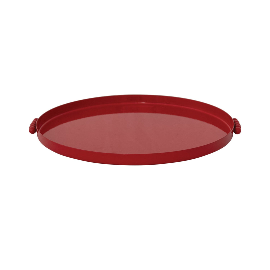 Decorative Enameled Metal Tray with Ball Handles, Red - Something Splendid Co.