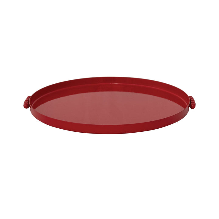 Decorative Enameled Metal Tray with Ball Handles, Red - Something Splendid Co.