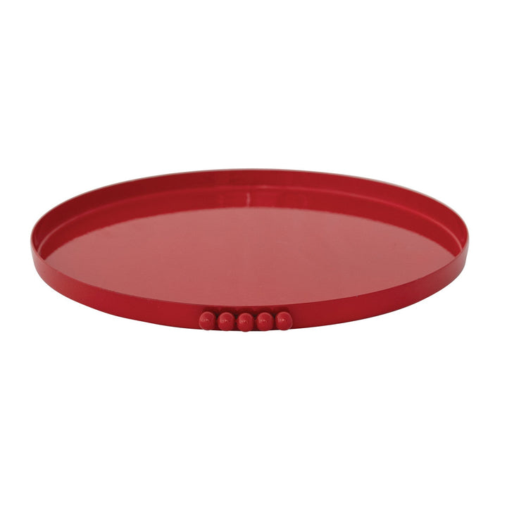 Decorative Enameled Metal Tray with Ball Handles, Red - Something Splendid Co.