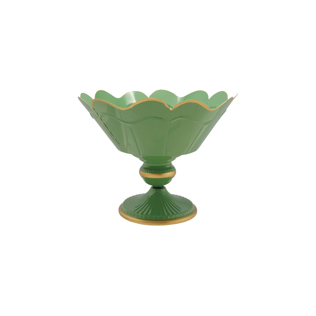 Decorative Metal Scalloped Footed Container, Mint Color & Gold Finish - Something Splendid Co.