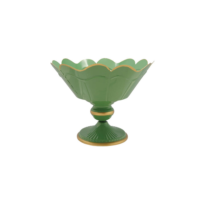 Decorative Metal Scalloped Footed Container, Mint Color & Gold Finish - Something Splendid Co.