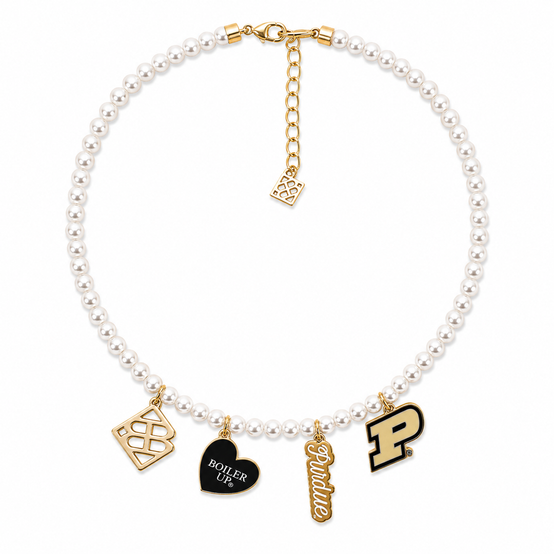 Purdue Pearl Charm Necklace
