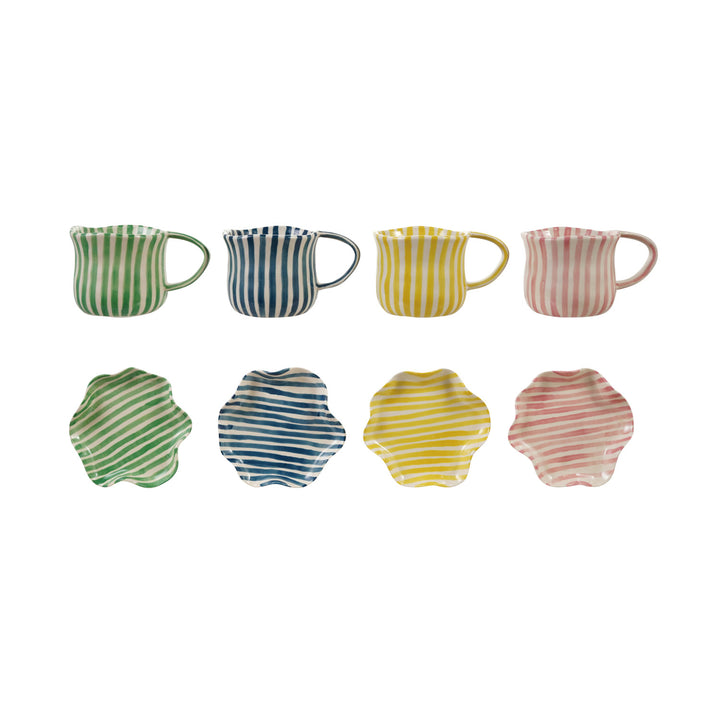Hand-painted mug and saucer set, color detail