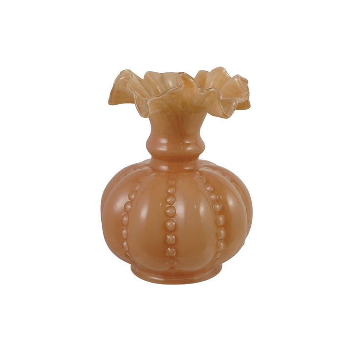 Hand-Blown Glass Rufle Vase - Opaque Apricot