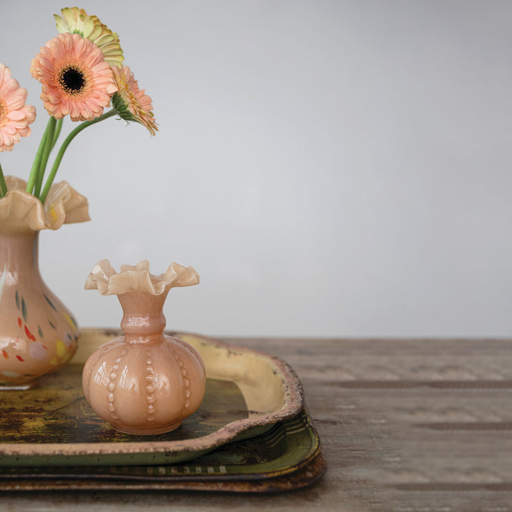 Hand-Blown Glass Rufle Vase - Opaque Apricot