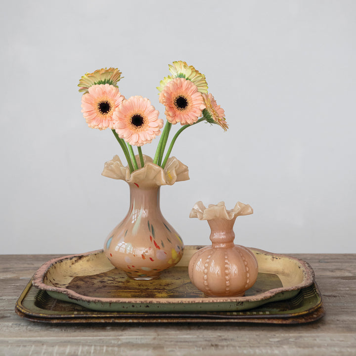 Hand-Blown Glass Rufle Vase - Opaque Apricot