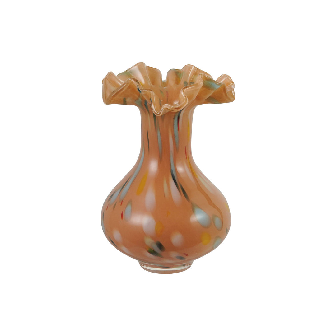 Hand-Blown Ruffled Confetti Glass Vase - Apricot