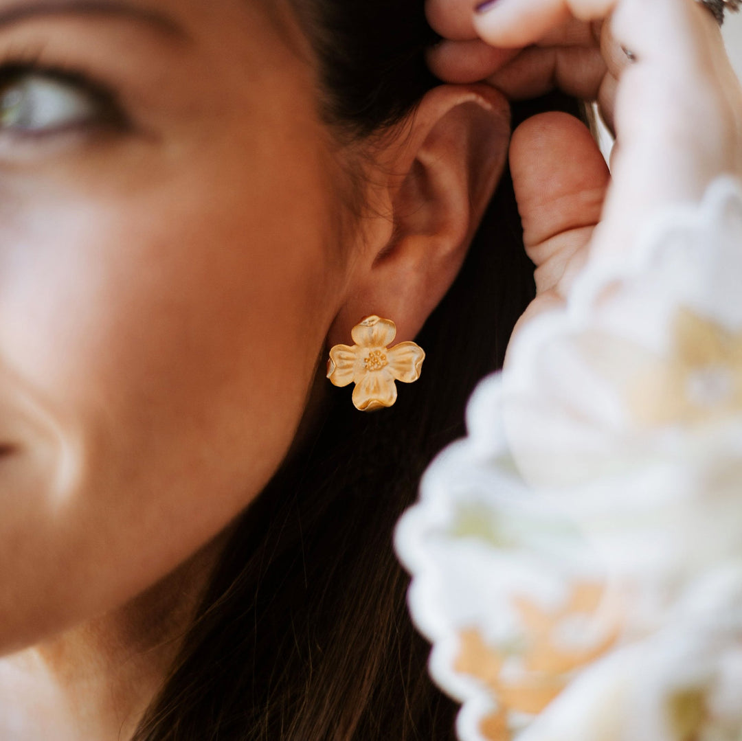 Dogwood Flower Stud Earrings - Something Splendid Co.