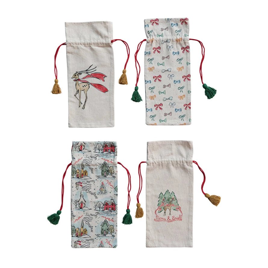 Drawstring Wine Bag w/ Tassels, 4 Styles - Something Splendid Co.