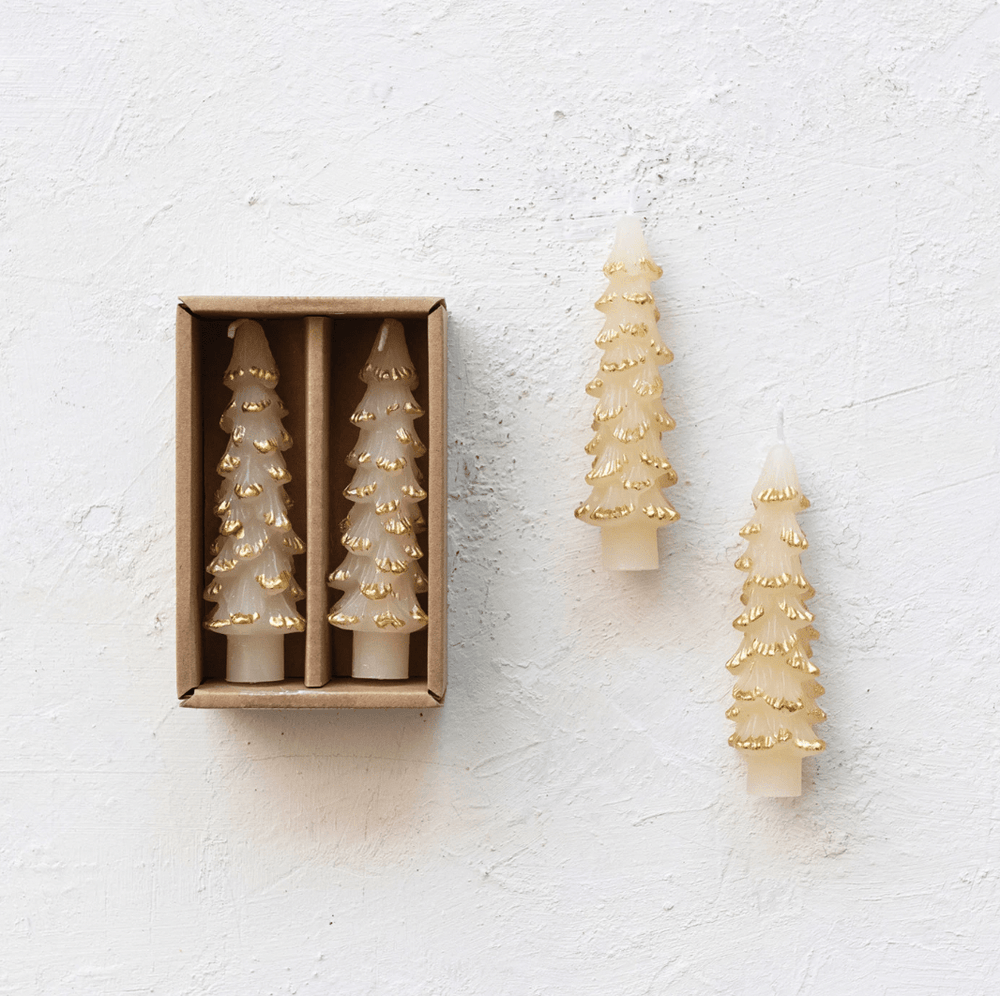 Eggnog Tree Shaped Taper Candles w/ Gold Tips - Something Splendid Co.
