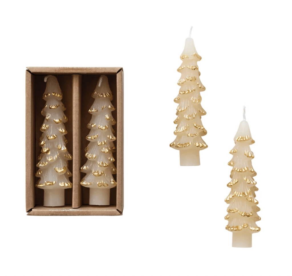 Eggnog Tree Shaped Taper Candles w/ Gold Tips - Something Splendid Co.
