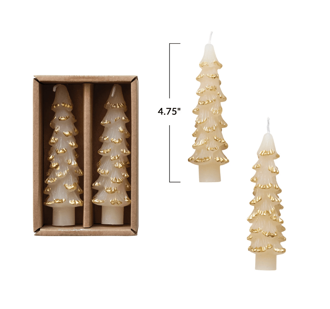 Eggnog Tree Shaped Taper Candles w/ Gold Tips - Something Splendid Co.