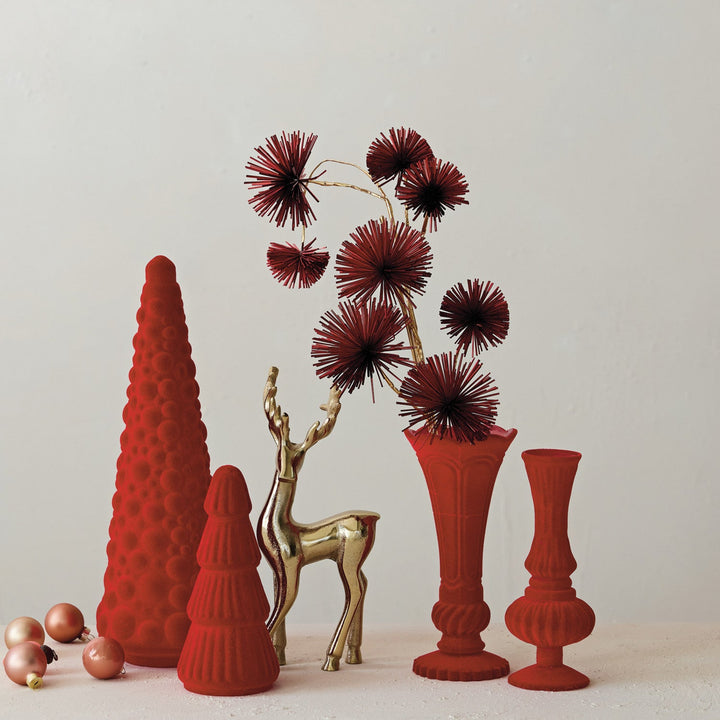 Embossed Flocked Glass Footed Vase, Red - Something Splendid Co.