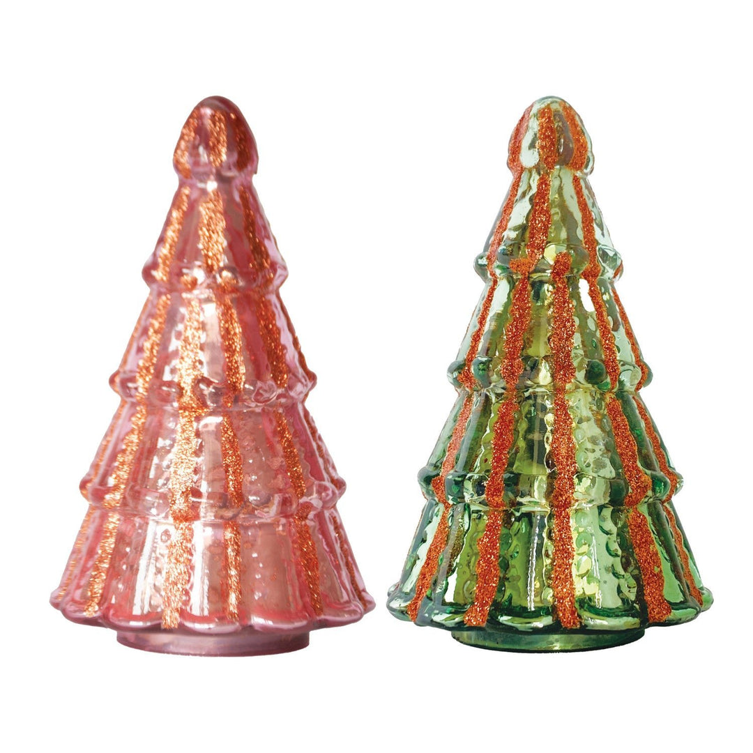 Embossed Mercury Glass Tree with Glitter Stripes, 2 Colors - Something Splendid Co.