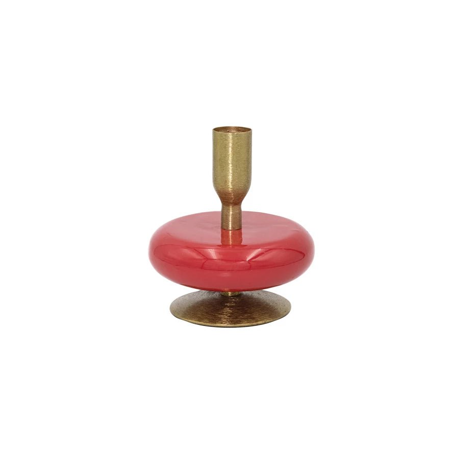 Enameled Metal Taper Holder, Red & Gold Finish - Something Splendid Co.