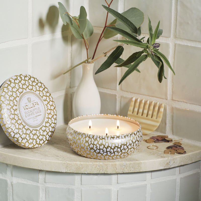Eucalyptus & White Sage 3 Wick Tin Candle - Something Splendid Co.
