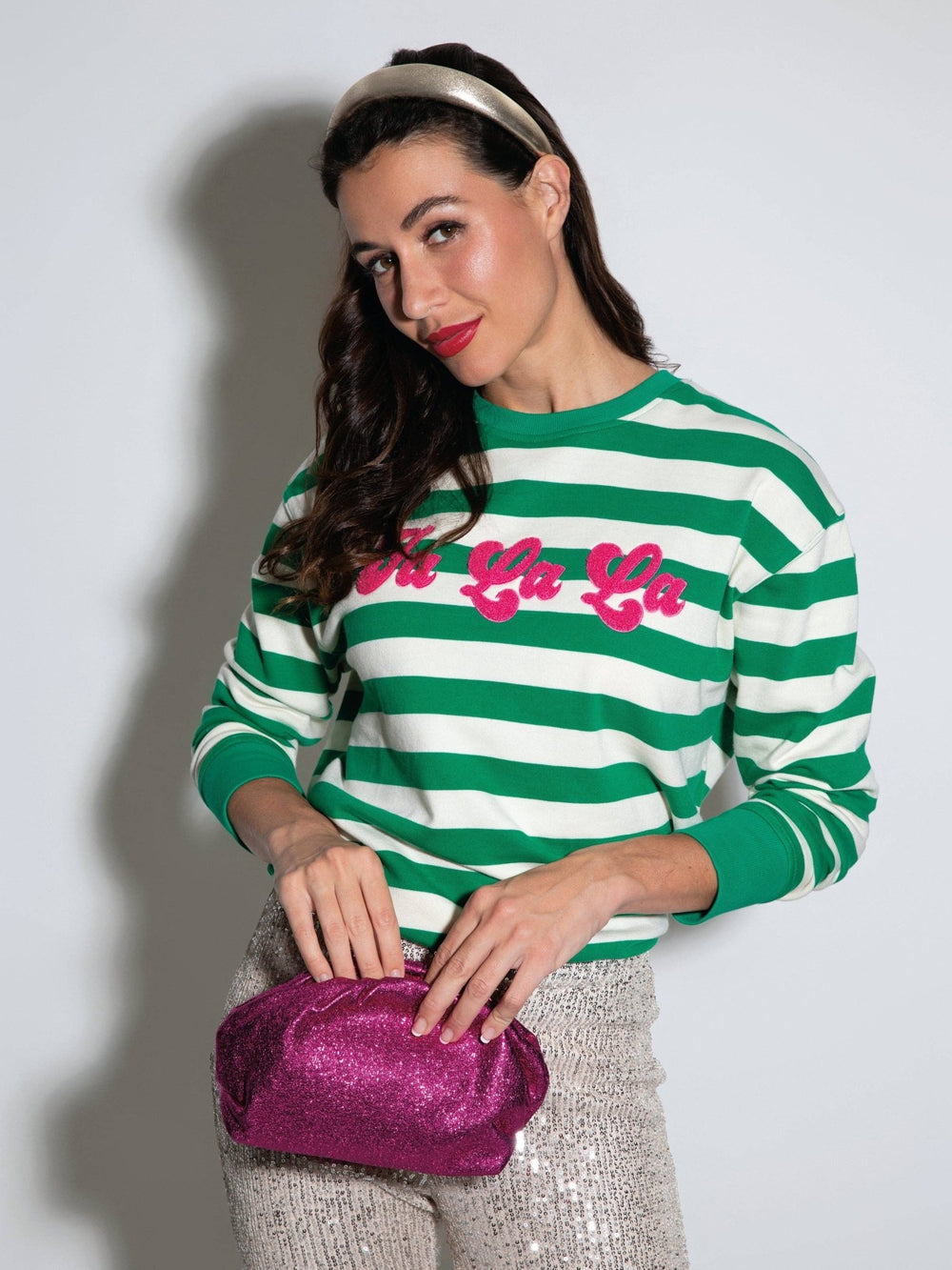 "FA LA LA" STRIPE SWEATSHIRT, GREEN - Something Splendid Co.