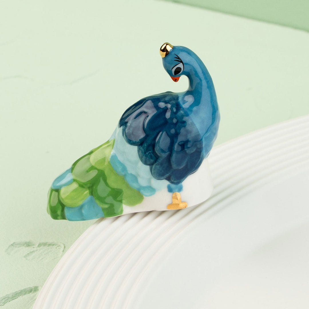 Fancy Feathers (Peacock) Mini by Nora Fleming — hand-painted ceramic hand-painted peacock in full plume (alternate view)