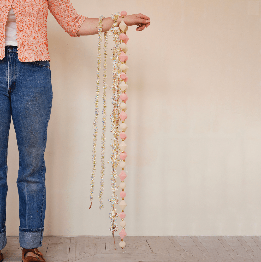 Flocked Pink & Cream Glass Ornament Garland - Something Splendid Co.