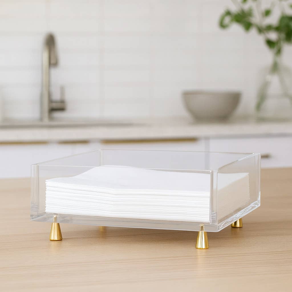 Footed Napkin Holder, Gold - Lunch/Dinner - Something Splendid Co.
