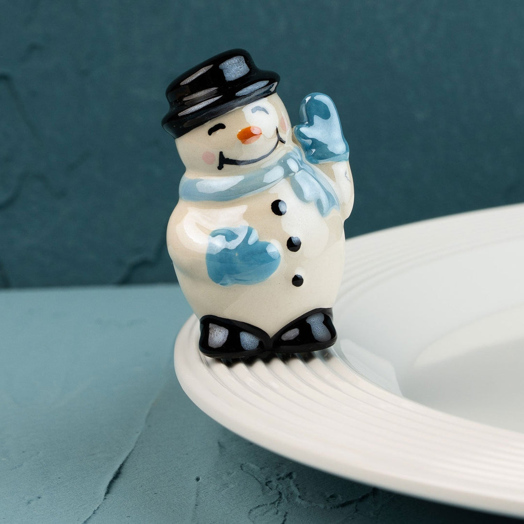 Frosty Pal Mini by Nora Fleming — hand-painted ceramic top-hatted snowman with a blue scarf