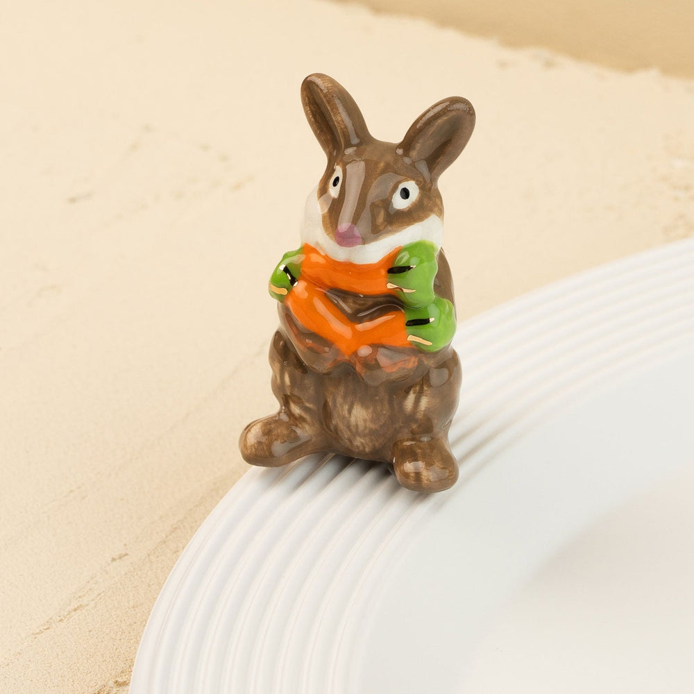 Funny Bunny Mini by Nora Fleming — hand-painted ceramic bunny hugging its carrot (alternate view)
