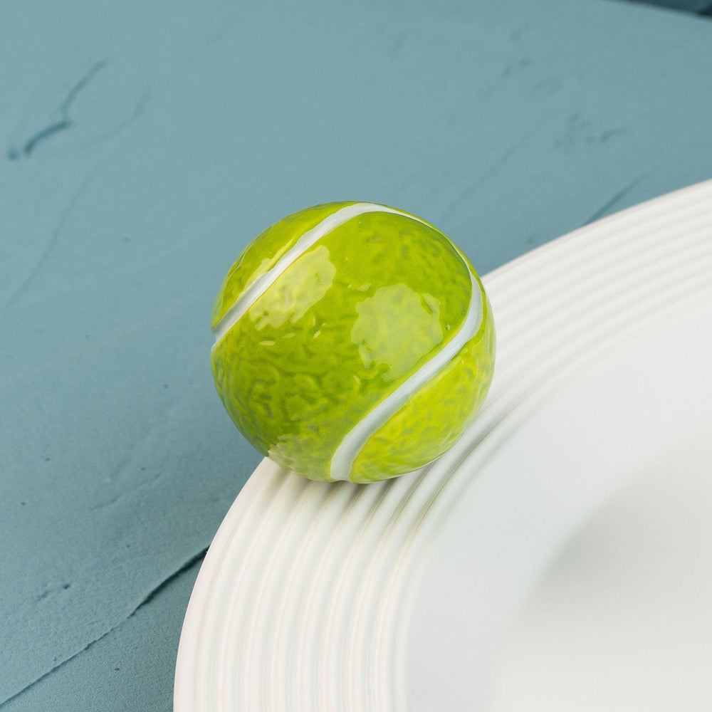 Game Set Match (Tennis Ball) Mini by Nora Fleming — hand-painted ceramic mini topper for a Nora Fleming base (alternate view)