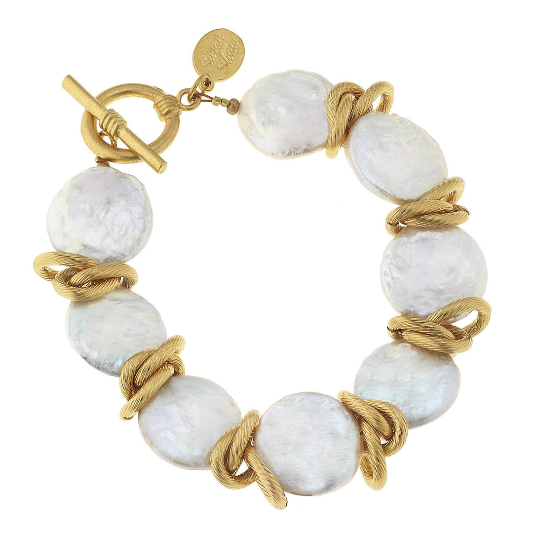 Genuine Freshwater Coin Pearl with Gold Bracelet - Something Splendid Co.