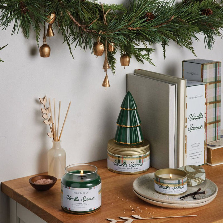 Gilded Tree Candle in Tree Vanilla Spruce - Something Splendid Co.