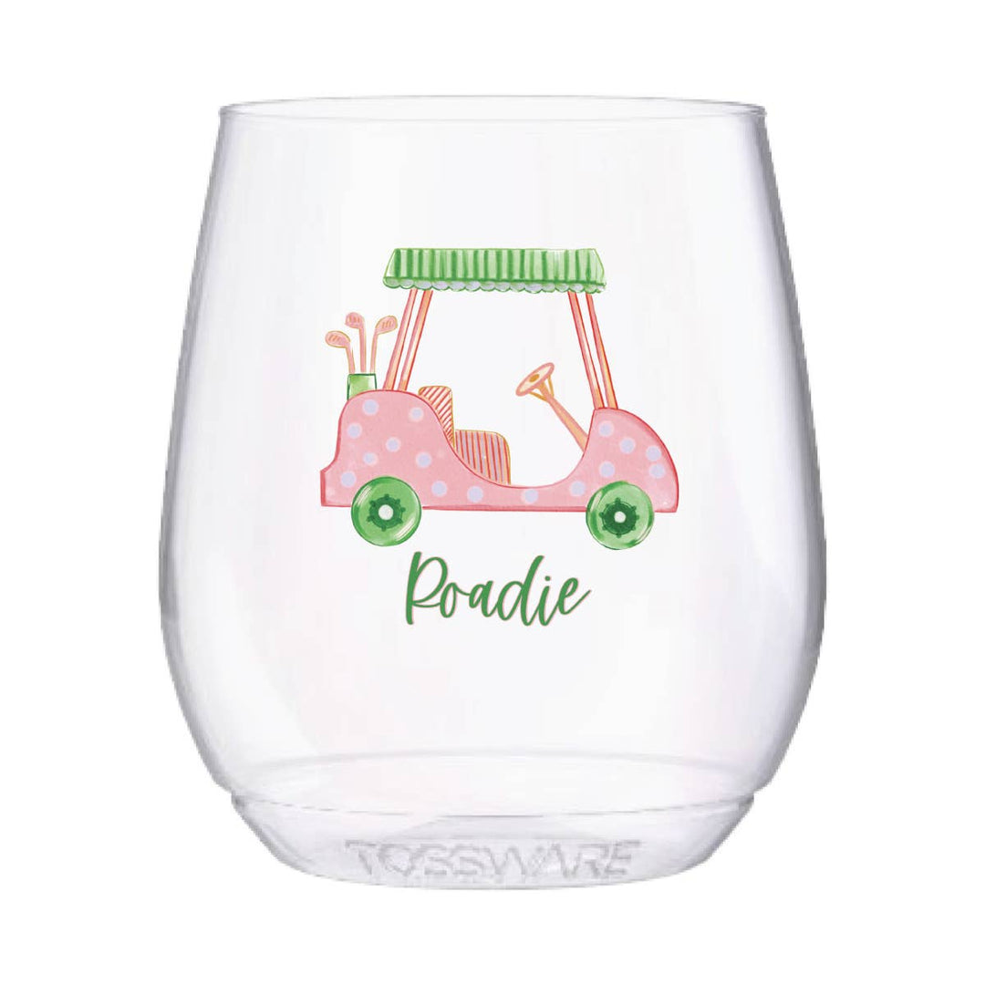 GIrly Golf Cart 14oz Stemless Wine Tossware - Something Splendid Co.