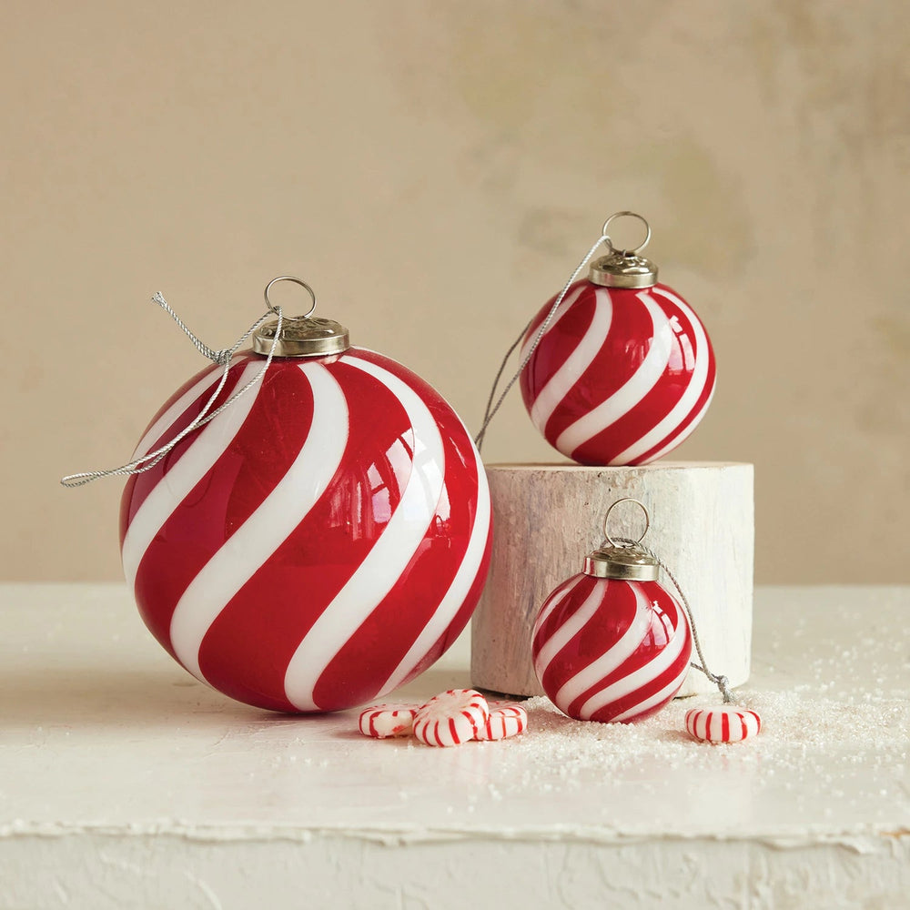 Glass Ball Ornament with Swirled Stripes - Something Splendid Co.