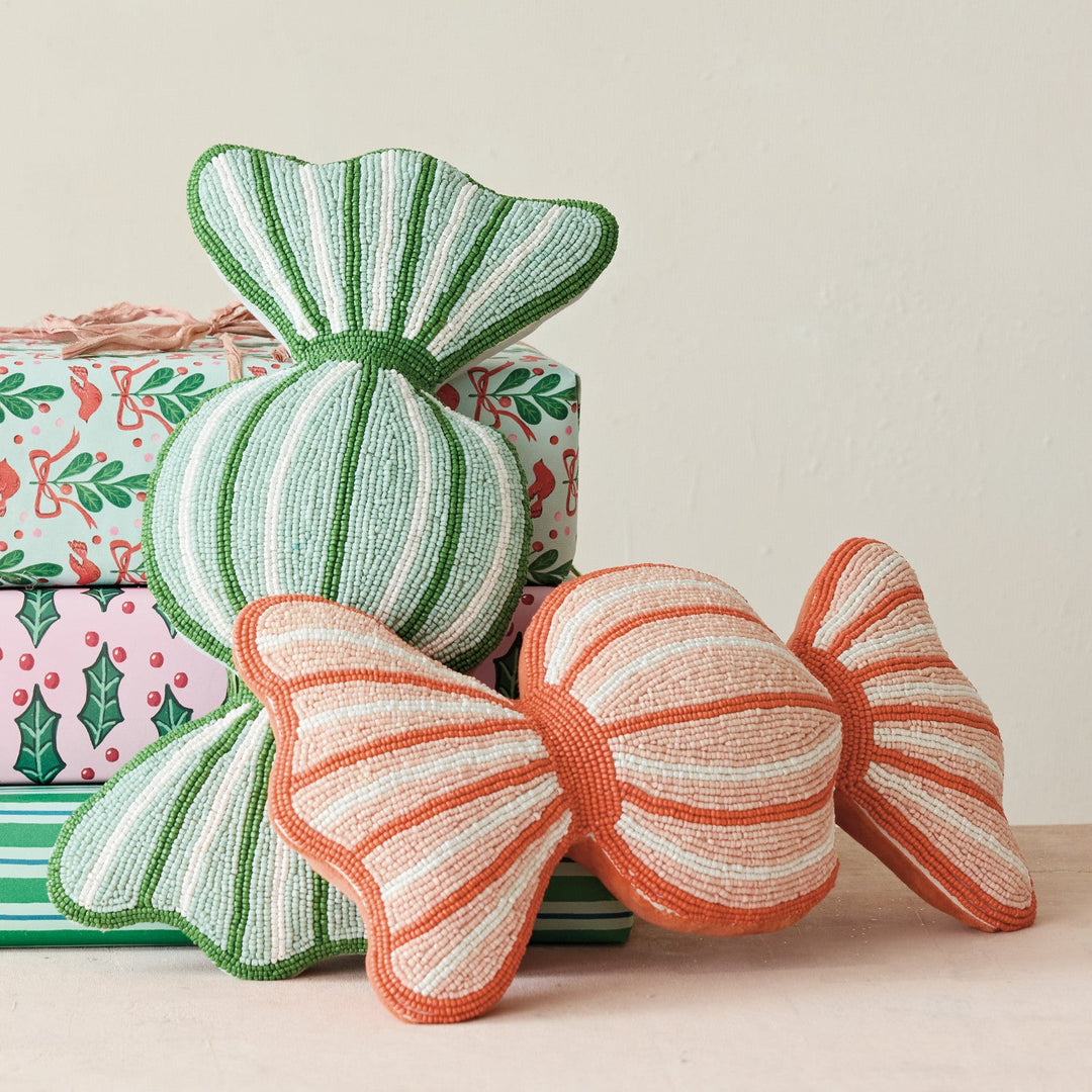 Glass Beaded Candy Pillow with Velvet Back, 2 Colors - Something Splendid Co.