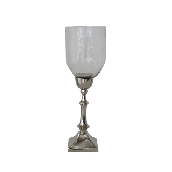 Glass Hurricane with Cast Aluminum Base, KD (Holds 2-1/2" Pillar) - Something Splendid Co.