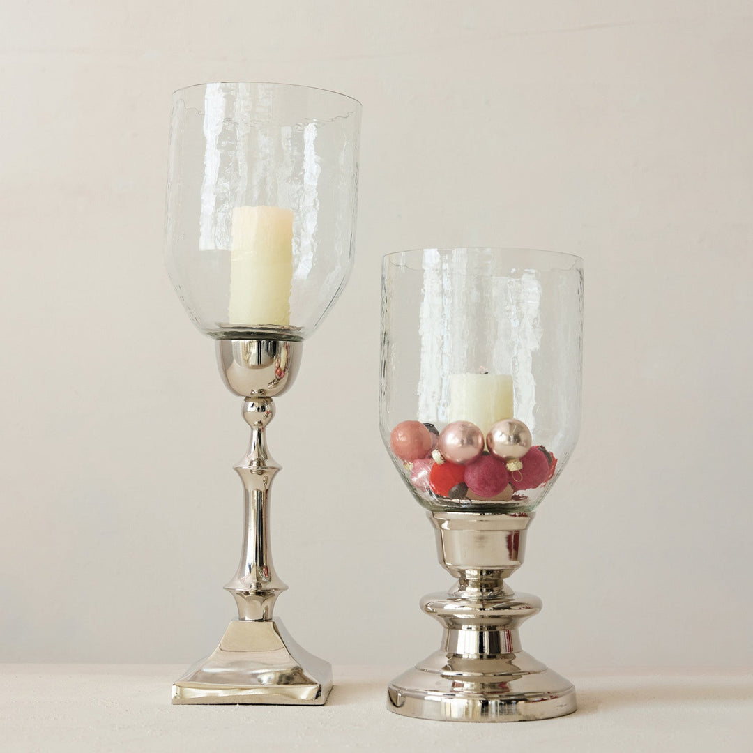 Glass Hurricane with Cast Aluminum Base, KD (Holds 2-1/2" Pillar) - Something Splendid Co.