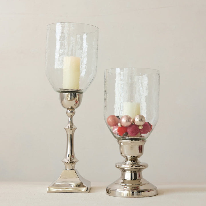 Glass Hurricane with Cast Aluminum Base, KD (Holds 2-1/2" Pillar) - Something Splendid Co.