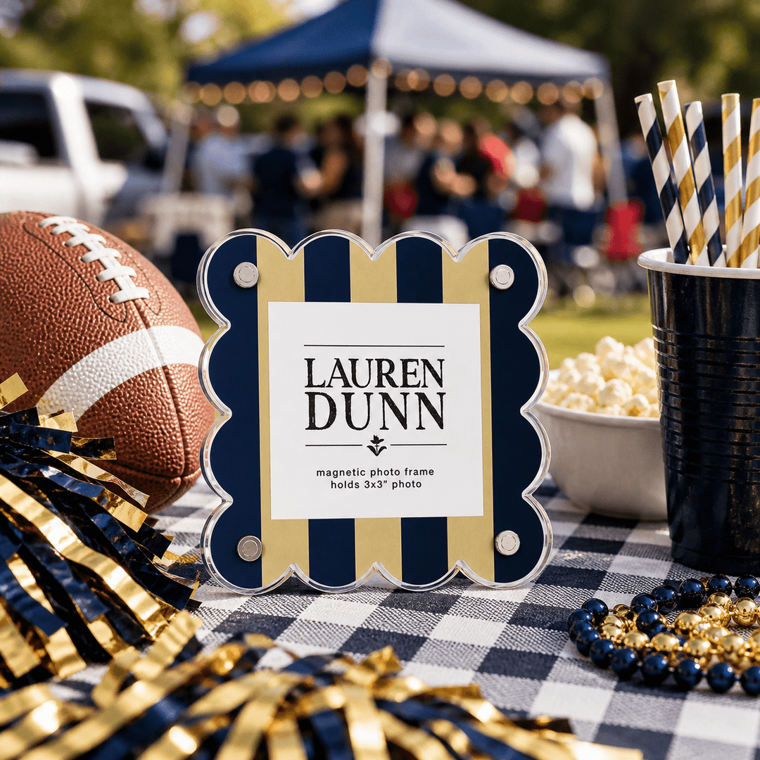 Gold and Blue Striped Gameday Scalloped Acrylic Frame - Something Splendid Co.