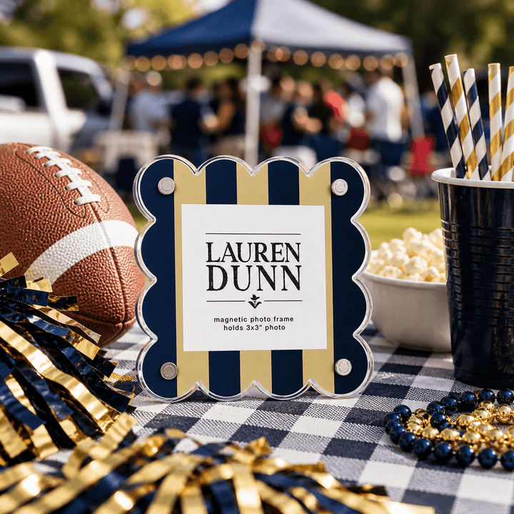 Gold and Blue Striped Gameday Scalloped Acrylic Frame - Something Splendid Co.