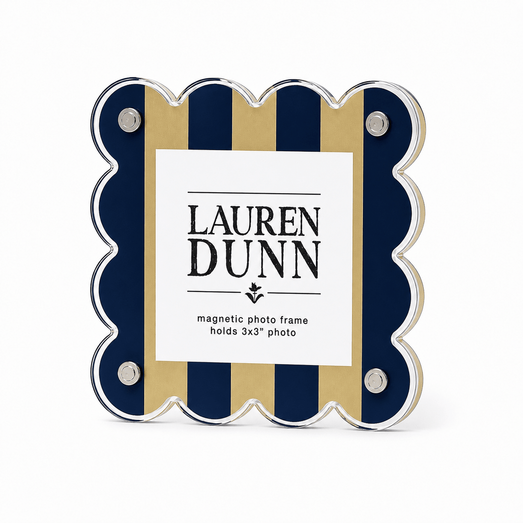 Gold and Blue Striped Gameday Scalloped Acrylic Frame - Something Splendid Co.