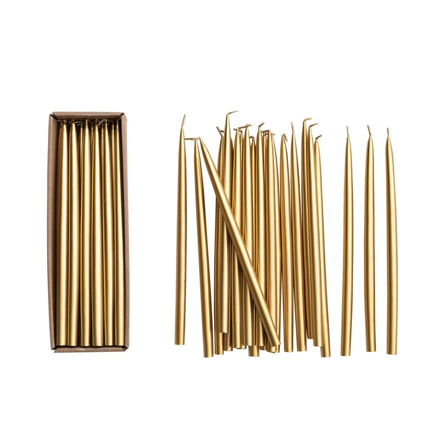 Gold Thin Taper Candles, Set of 24 - Something Splendid Co.
