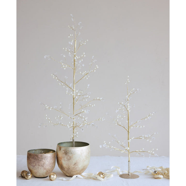 Gold Wire Tree with Faux Pearls and Glitter Base - Something Splendid Co.