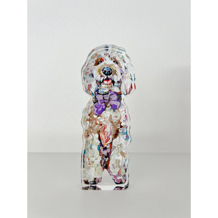 "Golden Doodle purple bow" acrylic block WHOLESALE - Something Splendid Co.